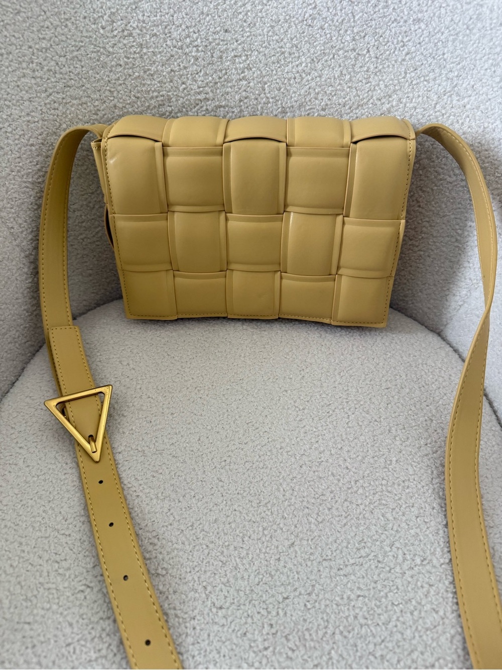 Woven Leather Crossbody Bag in Butter Yellow